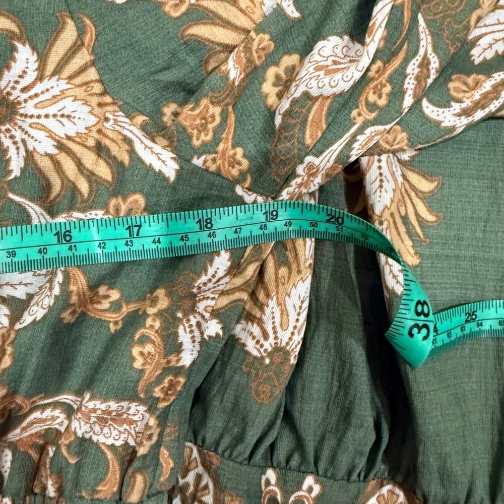 Doe and Rae Green Floral Tiered Maxi Dress Smocked Waist Pockets Small Boho - Picture 7 of 8